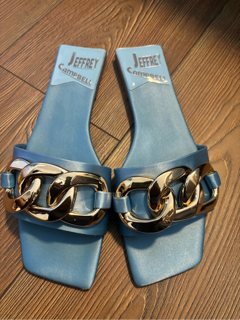 Jeffrey Campbell Sky Blue Chain-Link Slide Sandals